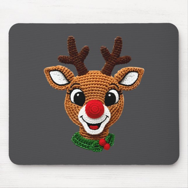Cute Reindeer Rudolph Crochet Xmas Pajamas Holiday Mouse Mat (Front)