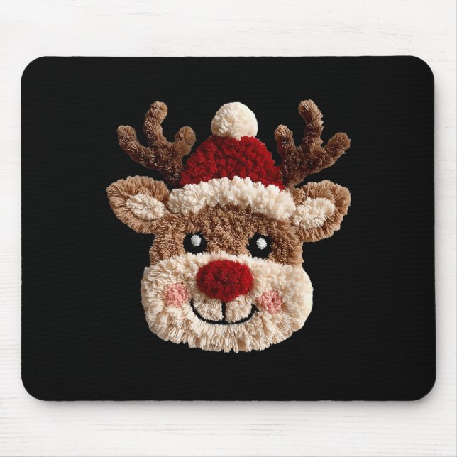 Cute Reindeer Rudolph Crochet Xmas Pajamas Holiday Mouse Mat (Front)