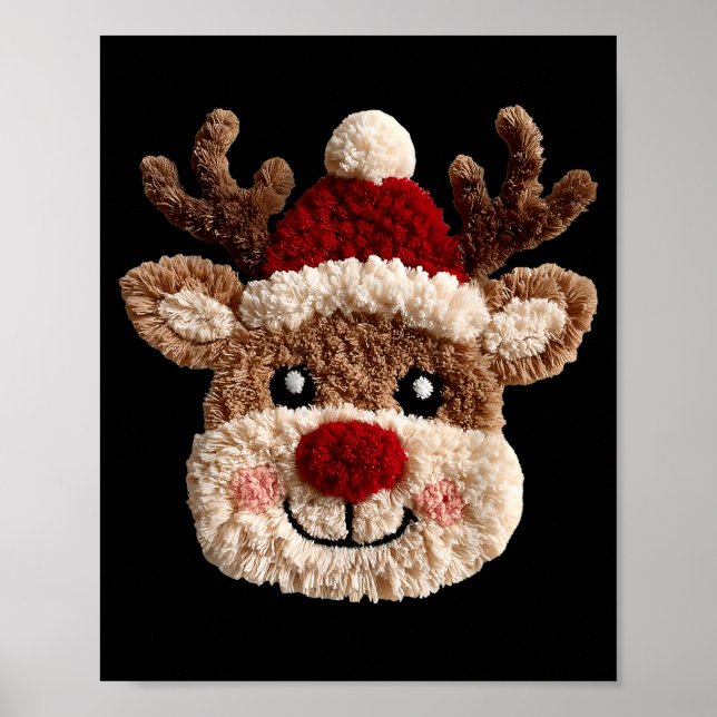 Cute Reindeer Rudolph Crochet Xmas Pajamas Holiday Poster (Front)