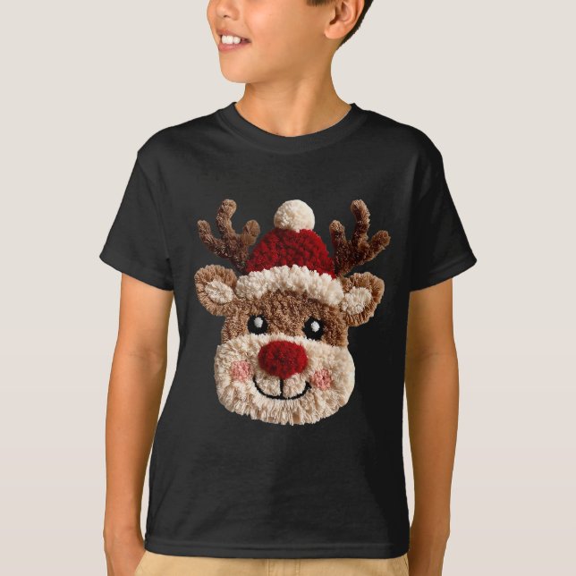 Cute Reindeer Rudolph Crochet Xmas Pajamas Holiday T-Shirt (Front)