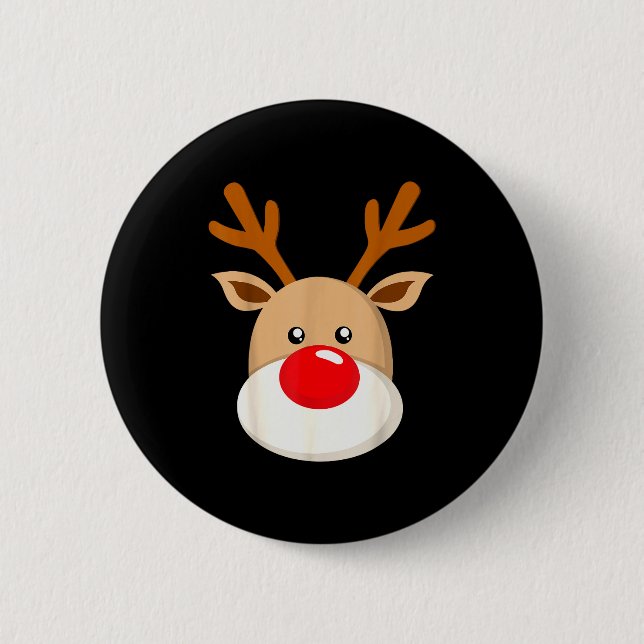 Cute Reindeer Rudolph Red Nose Christmas Antlers  6 Cm Round Badge (Front)