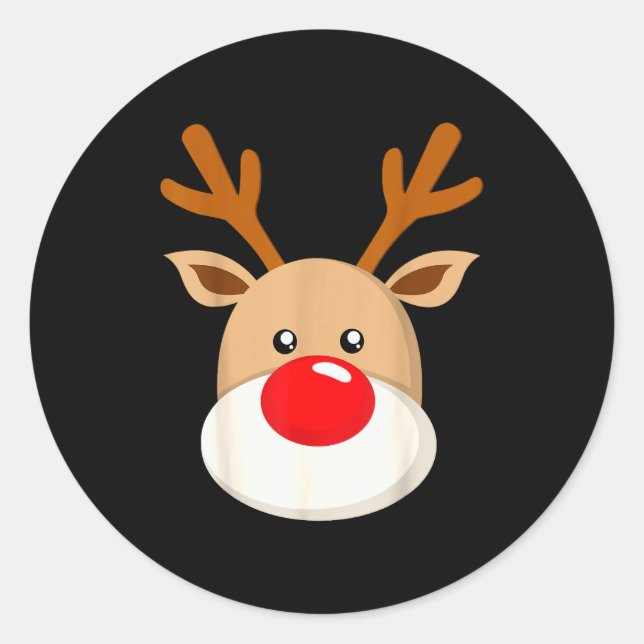 Cute Reindeer Rudolph Red Nose Christmas Antlers  Classic Round Sticker (Front)