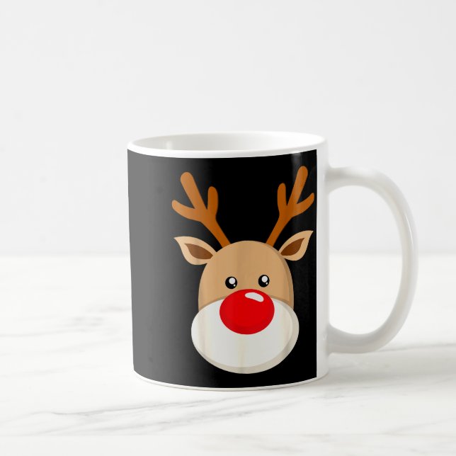 Cute Reindeer Rudolph Red Nose Christmas Antlers  Coffee Mug (Right)