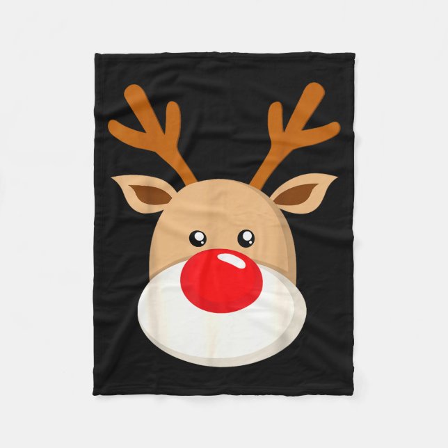 Cute Reindeer Rudolph Red Nose Christmas Antlers  Fleece Blanket (Front)