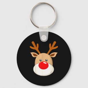 Cute Reindeer Rudolph Red Nose Christmas Antlers Key Ring