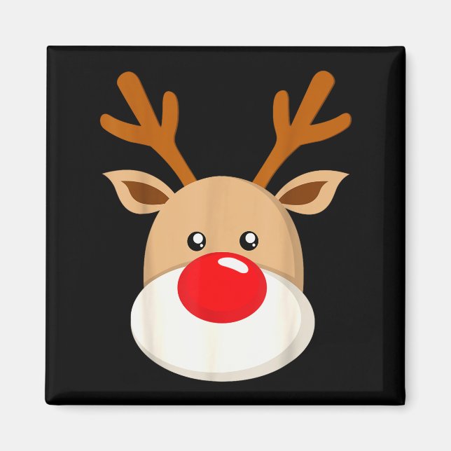 Cute Reindeer Rudolph Red Nose Christmas Antlers  Magnet (Front)