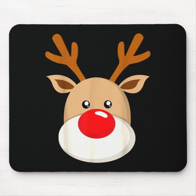 Cute Reindeer Rudolph Red Nose Christmas Antlers  Mouse Mat (Front)