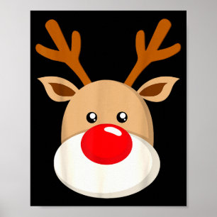 Cute Reindeer Rudolph Red Nose Christmas Antlers Poster