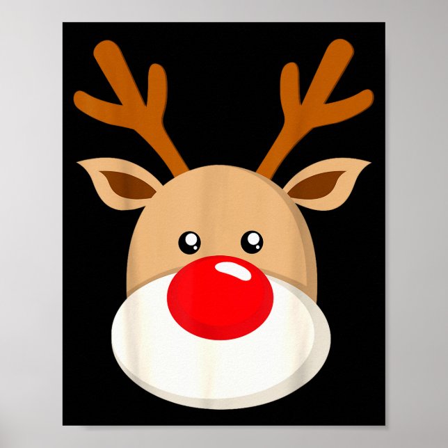 Cute Reindeer Rudolph Red Nose Christmas Antlers  Poster (Front)