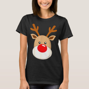 Cute Reindeer Rudolph Red Nose Christmas Antlers  T-Shirt