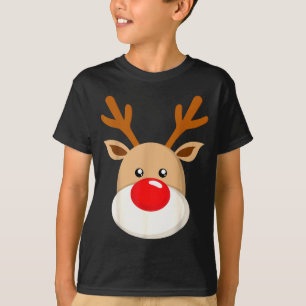 Cute Reindeer Rudolph Red Nose Christmas Antlers T-Shirt