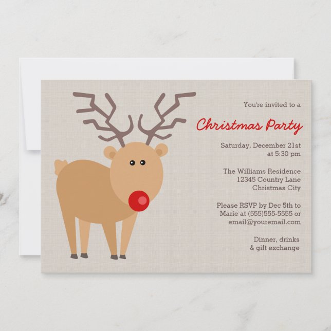 Cute Reindeer Rustic Christmas Party Invitation (Front)