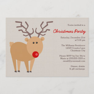 Cute Reindeer Rustic Christmas Party Invitation