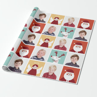 Cute Reindeer, Santa, and Angel Blocks Wrapping Paper