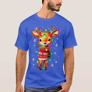 Cute Reindeer Santa Christmas Lights Pajama Xmas T-Shirt