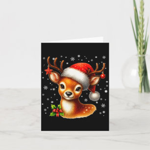 Cute Reindeer Santa Hat Rednose Christmas Xmas Wom Card