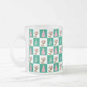 Cute Reindeer Santa Merry Christmas tree party Frosted Glass Coffee Mug