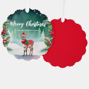 Cute reindeer Santa Xmas Holiday Party Family kids Tree Decoration Card