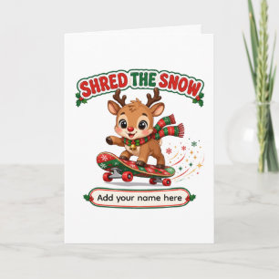 Cute Reindeer Shredding Snow Skateboard Card
