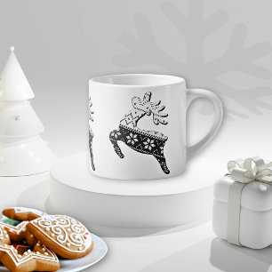 Cute Reindeer Silhouettes Black/White Christmas  Espresso Cup