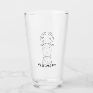 Cute Reindeer Simple Line Illustration Custom Name Glass