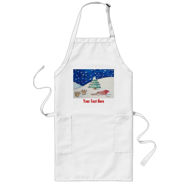 Cute reindeer snow scene with sleigh and tree long apron (Front)