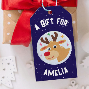 Cute Reindeer Snowflakes Kid`s Name Christmas Gift Tags