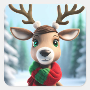 Cute Reindeer Square Sticker