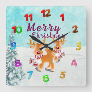 Cute Reindeer Square Wall Clock