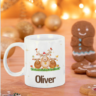 Cute Reindeer Trio Holiday stars  with your name Coffee Mug