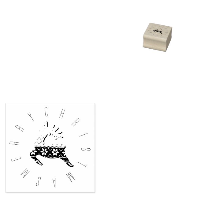 Cute Reindeer Vintage Pattern Merry Christmas Rubber Stamp (Stamped)