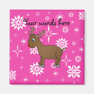 Cute reindeer white and pink snowflakes magnet