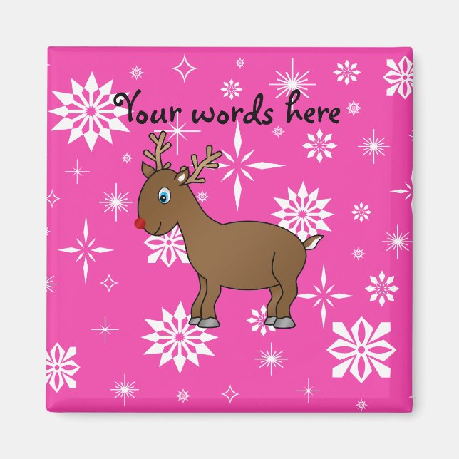 Cute reindeer white and pink snowflakes magnet (Front)