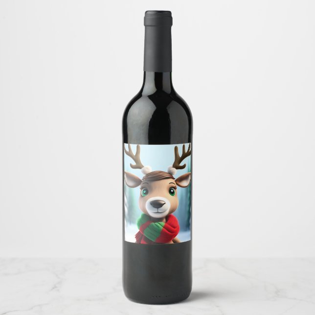 Cute Reindeer Wine Label (Front)