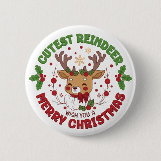 Cute Reindeer Wish You A Merry Christmas 6 Cm Round Badge