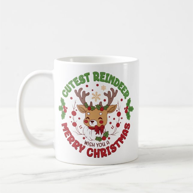 Cute Reindeer Wish You A Merry Christmas Coffee Mug (Left)