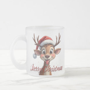 Cute Reindeer Wishing Merry Christmas Frosted Glass Coffee Mug