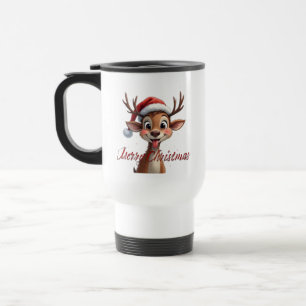 Cute Reindeer Wishing Merry Christmas Travel Mug