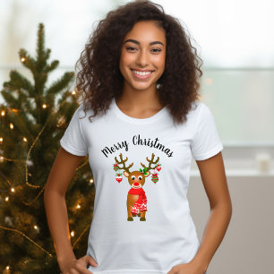 Cute Reindeer With Christmas Ornaments With Text T-Shirt