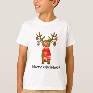 Cute Reindeer With Christmas Ornaments With Text T-Shirt