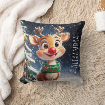 Cute reindeer with Christmas Tree Winter Snowfall