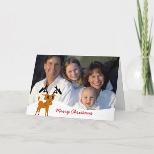 Cute Reindeer with Family Photo or Couples Photo Holiday Card