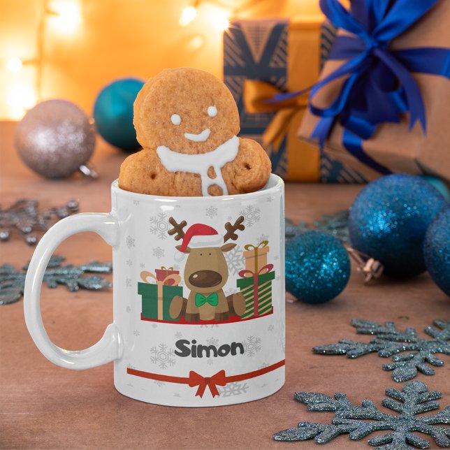 Cute Reindeer with Gifts  Design with your Name Coffee Mug (Creator Uploaded)
