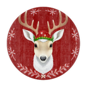Cute Reindeer With Holiday Wreath Winter Cheer Art Cutting Board