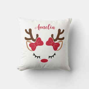 Cute reindeer With Name Christmas Cushion