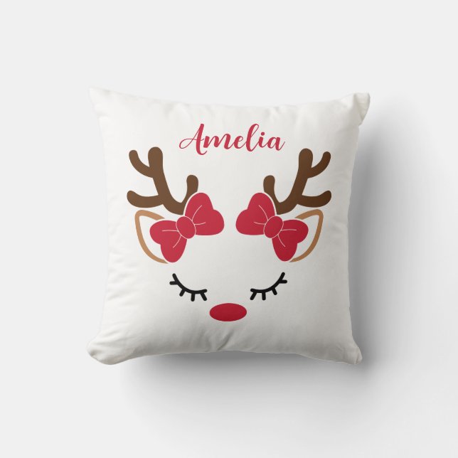 Cute reindeer With Name Christmas  Cushion (Front)
