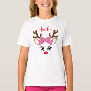 Cute Reindeer With Name Christmas T-Shirt