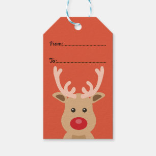 Cute reindeer with red nose gift tags