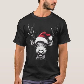 Cute Reindeer With Santa Hat T-Shirt