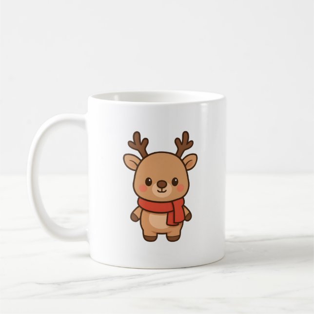 Cute Reindeer with Scarf Christmas Mug (Left)